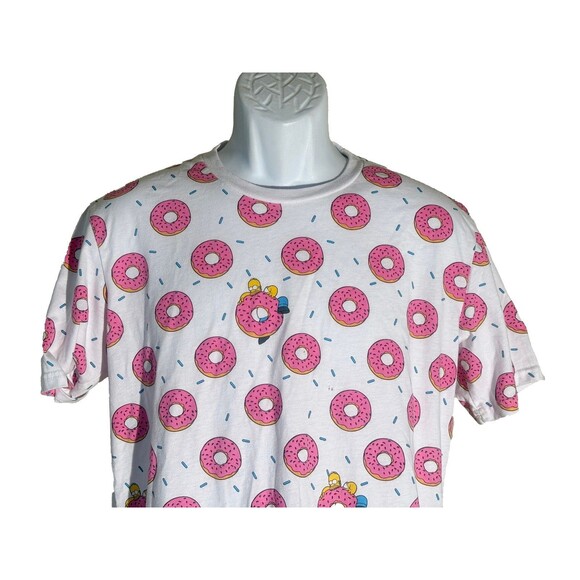 The Simpsons Homer DONUTS Short Sleeve T- Shirt White Pink Small - Picture 2 of 5